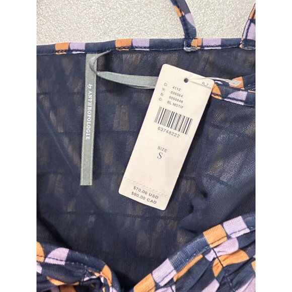 Anthropologie V-Neck Tank Top Geometric Navy Blue Sleeveless Blouse Small NWT - Picture 7 of 8